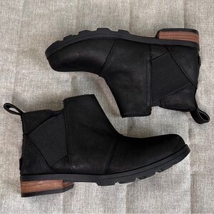 Sorel Emelie Chelsea Womens Size 6 Boots Black Leather Waterproof Shoes